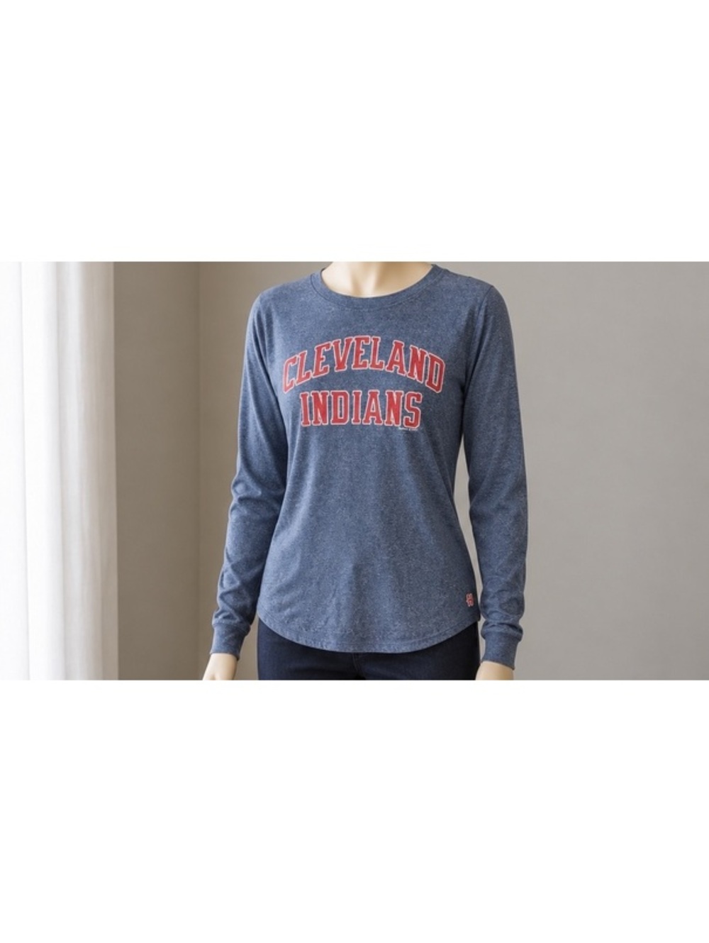HOMAGE Cleveland Indians Women’s L Long Sleeve Shirt Heather Blue Made USA